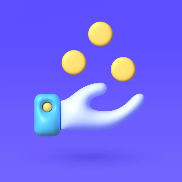 Ilustración 3d con dinero de la mano 3d. Vector realista renderizar emoji. Billete de dólar. 3d factura vector de pago icono ilustración. Ilustración vectorial aislada — Vector de stock