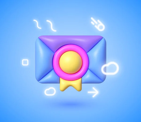 Email 3d Neon в 3d стилі на синьому фоні. 3d ілюстрація рендеринга. Ізольовані векторні ілюстрації. Ділова ікона. Піктограма сповіщень. Відтворити нове сповіщення електронної пошти — стоковий вектор