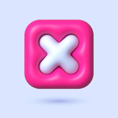 Çizgi film tarzında çapraz 3D. Pembe arka planda 3 boyutlu kırmızı illüstrasyon. 3d gerçekçi vektör simgesi oluştur