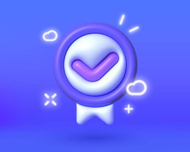 3D kontrol işareti web tasarımı için 3D ayarlandı. Neon Shield işaretleme simgesi. Vektör tasarımı. İzole edilmiş arka plan. 3 boyutlu vektör. Sağ vektör simgesini işaretle. Kene simgesi. Ayrı simge seti