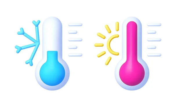 Thermometer 3D Vektor Illustration Symbol. Blaue und rote Thermometer. Thermometer zur Messung von Wärme und Kälte. Vektorillustration — Stockvektor