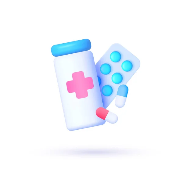 Icono 3d con farmacia 3d sobre fondo transparente para el diseño web. Concepto de farmacia. 3d realista vector mínimo. Diseño vectorial — Vector de stock