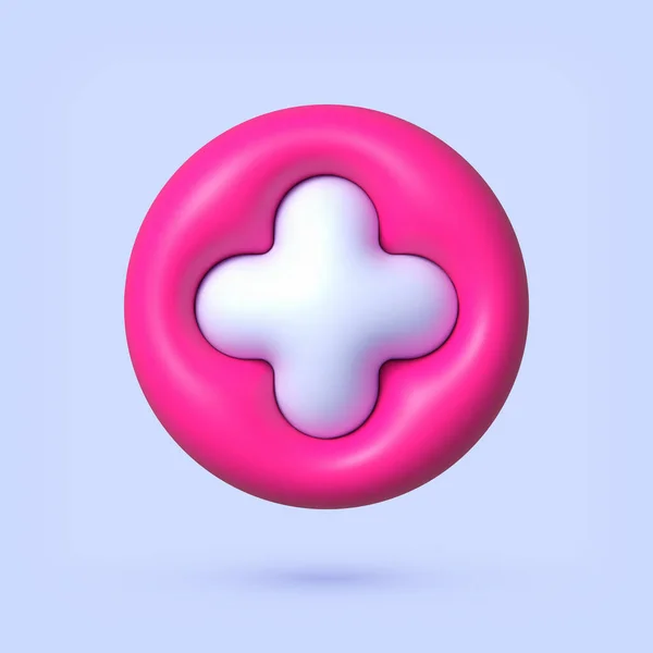 Plus in 3d style on white background. 3d cartoon vector icon. — ストックベクタ