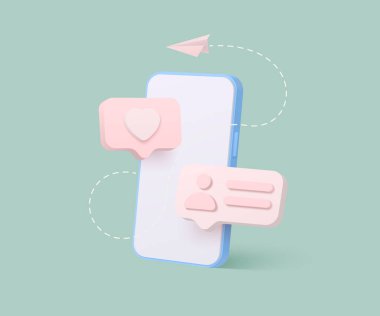 Yeşil arka planda 3D gibi akıllı telefon. Dijital pazarlama 3D resimleme. En küçük simge. Sosyal medya ikon konsepti gibi. 3d Vektör illüstrasyonu