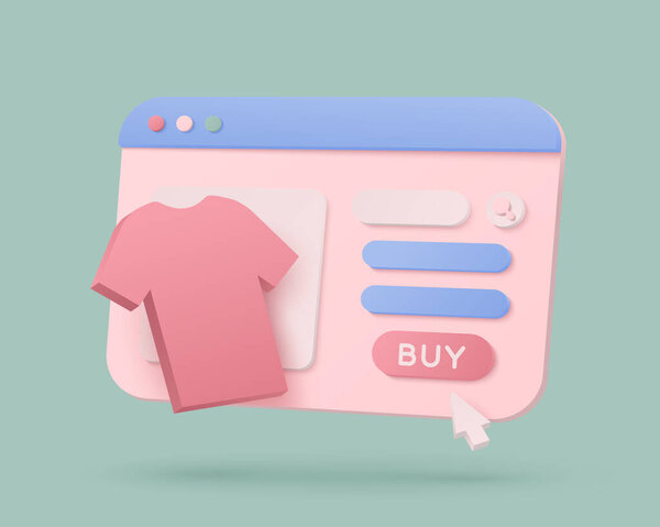 Магазин 3d с одеждой на зеленом фоне. Векторная изолированная иллюстрация