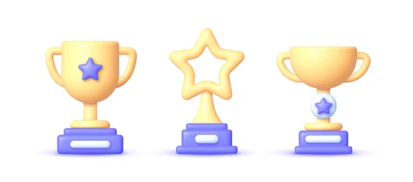 Trophy 3D Set in realistic style . Realistic 3d symbol design. Winner prize, sport award, success concept. Vector illustration design — Stockvector