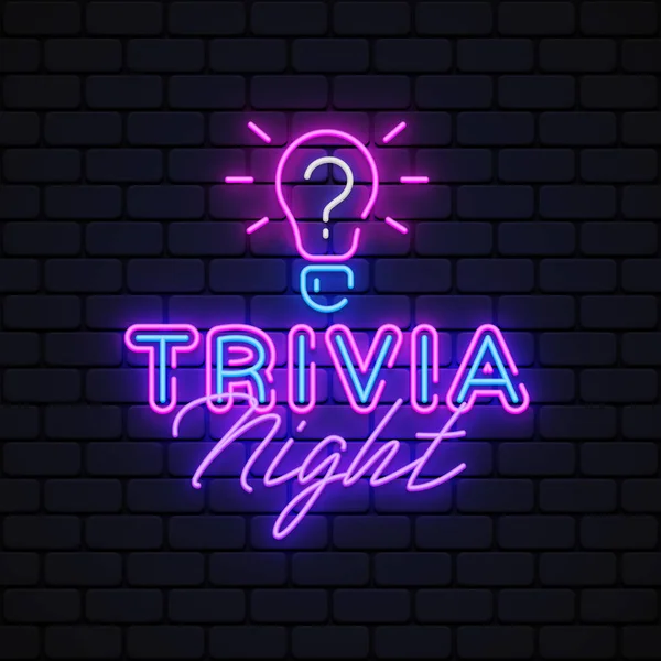 Trivia Night Retro Style Light Background Neon Vector Logo Illustration — Vector de stock