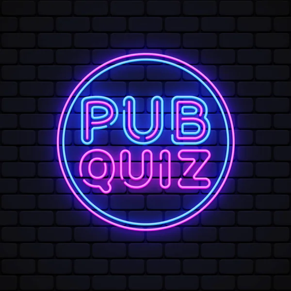 Pub Quiz Neon Style Light Background Communication Concept Banner Design — Stok Vektör