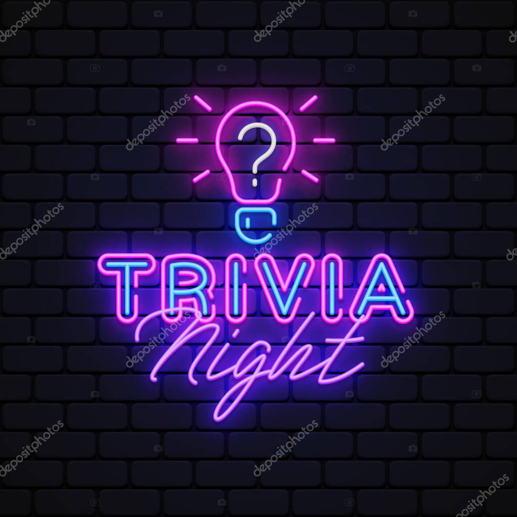 Trivia night in retro style on light background. Neon vector logo illustration.