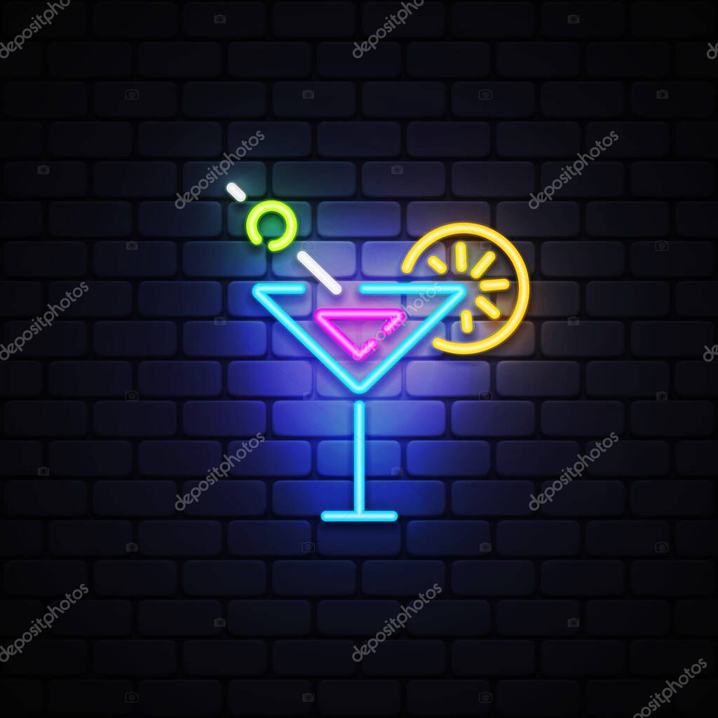 Cocktail neon for concept design. Banner design. Vector illustration.