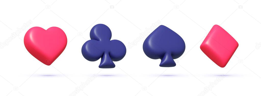 Playing cards 3D on white background. Casino icons. 3d vector illustration.