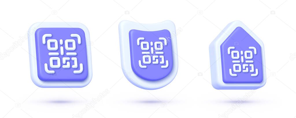 Qr Code 3D Vector Icons collection on white backdrop. Modern qr code set, great design for any purposes. Smartphone vector icon. Isolated vector illustration.