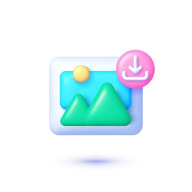 Photo download in 3d style. Image 3d render vector.