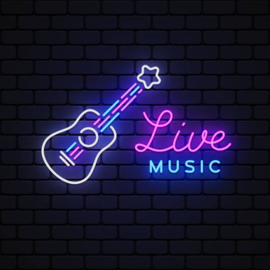 Live music neon on light background. Music symbol vector. Glowing digital vector illustration.