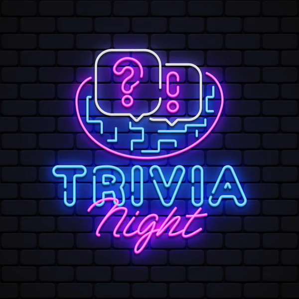 Trivia Night Neon Sign Vector Quiz Plantilla Diseño Tiempo Letrero — Vector de stock