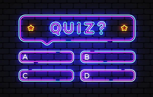 Quiz Test Menu Neon Template Quiz Light Background Game Background — Stok Vektör