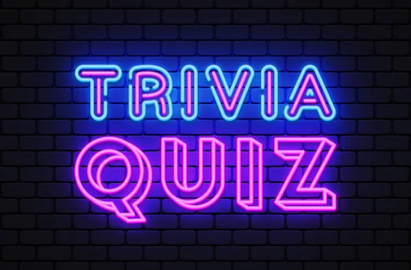 Trivia Quiz Retro Style Light Background Quiz Night Neon Signboard — ストックベクタ