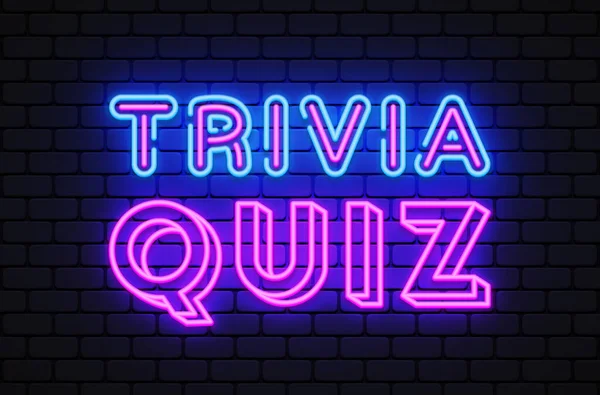 Trivia Quiz Стилі Ретро Світлому Тлі Нічний Неоновий Знак Світловий — стоковий вектор