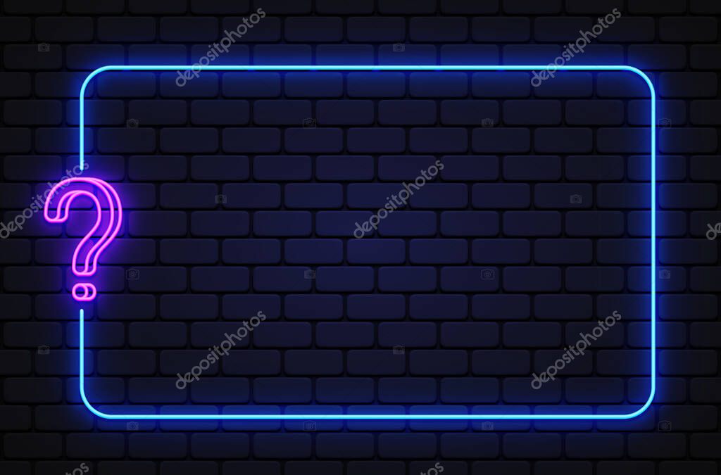 Quiz frame neon sign vector design template. Quiz neon frame, light banner design element colorful modern design trend, night bright advertising, bright sign. Vector illustration.