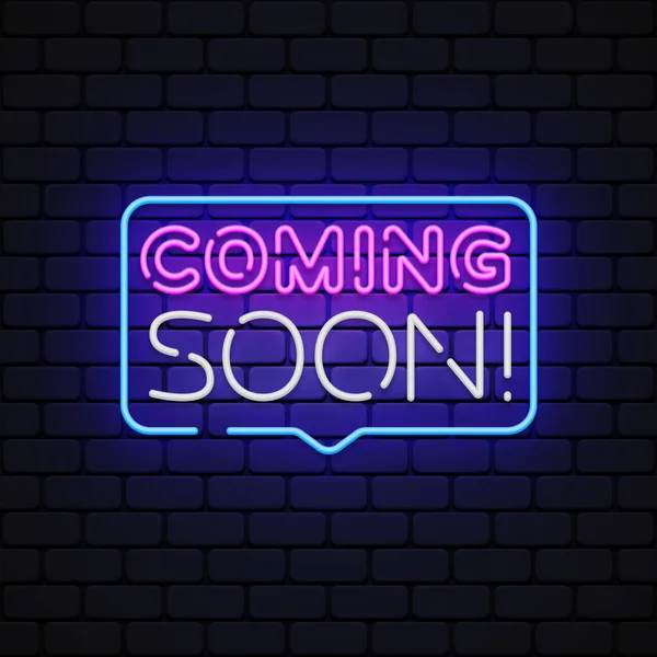 Coming Soon Neon Concept Design Advertising Banner Template Discount Promotion — Stock Vector