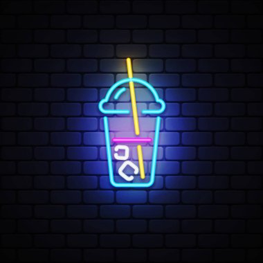 Konsept tasarım için kokteyl neonu. Bayrak tasarımı. Vektör illüstrasyonu.