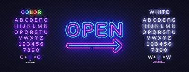 Neon ışığı arkaplanını aç. Vektör simgesi izole edilmiş şablon.