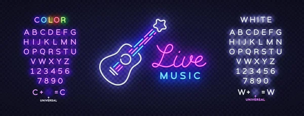 Live Music Neon Light Background Music Symbol Vector Glowing Digital — Stockvector