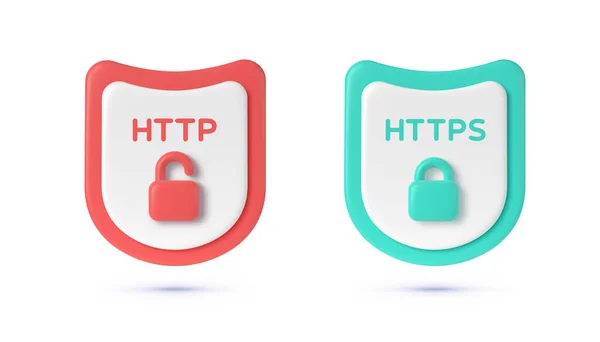 Protocolli Http Https Navigazione Wev Sicura Protetta Tecnologia Internet Sicurezza — Vettoriale Stock