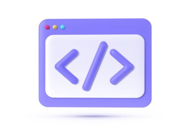 Web sitesi tasarımı için geliştirme web simgesi olan 3D karikatür çizimi. Bilgisayar arayüzü. İzole vektör illüstrasyonu.