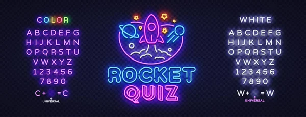 Quiz Neon Signboard Vector Rocket Quiz Vintage Styled Neon Glowing — Stockvektor
