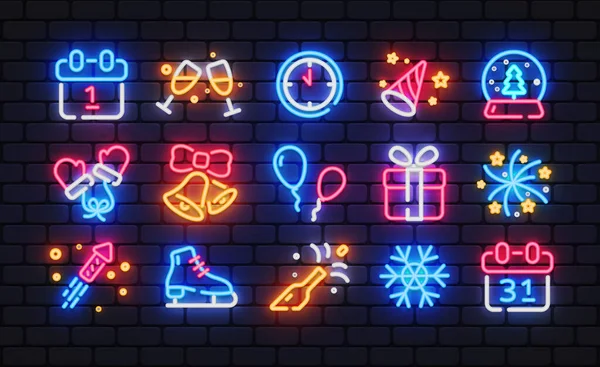 New Year Neon Icons Great Design Any Purposes Icon Colorful — Stock Vector