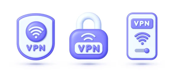 Definir Ícones Vpn Estilo Vpn Escudo Bloqueio Com Vpn Ícone — Vetor de Stock