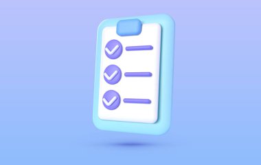 Belge 3D. Sınav listesi simgesi. İş vektör simgesi. 3d liste simge vektör çizimi illüstrasyonu. Vektör çizimi illüstrasyonu.