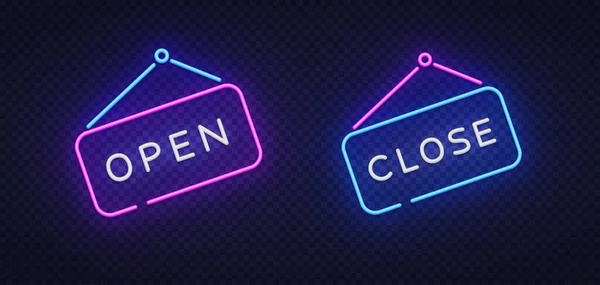 Open Close Neon Voor Concept Design Vectorontwerp Illustratie — Stockvector