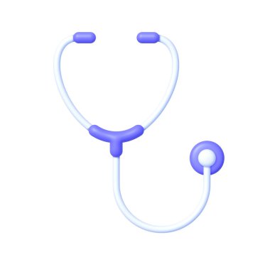 Stetoskop 3D, her amaç için harika bir tasarım. Konsept tasarım için simge. Tıbbi bir ikon. Sağlık hizmeti konsepti. 3d Vektör illüstrasyonu izole edildi.