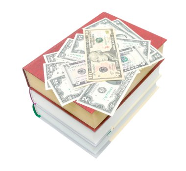 kitap ve beyaz arka plan üzerinde izole para