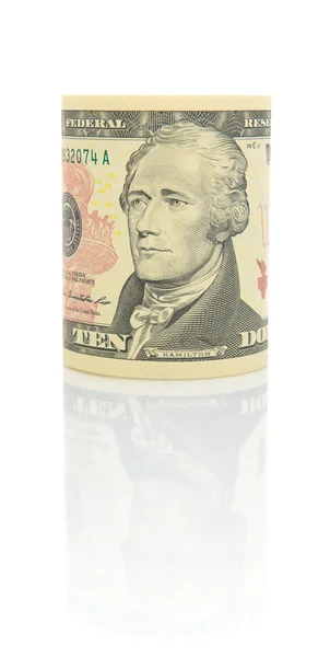10 dollars américains sur fond blanc — Photo