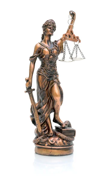 Statua della giustizia su sfondo bianco — Foto Stock