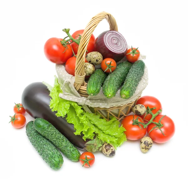 Vegetables in a basket on a white background — Stock Photo, Image