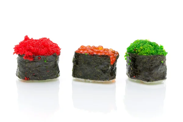 Japanese sushi on a white background with reflection — Stock Photo, Image