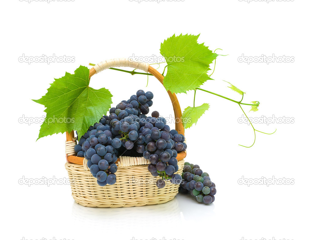 grapes in a basket on a white background