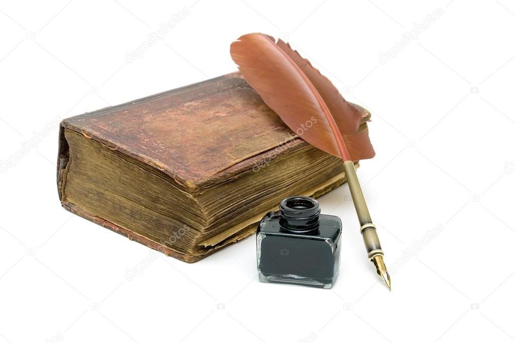 new covenant, an inkwell and pen isolated on white background