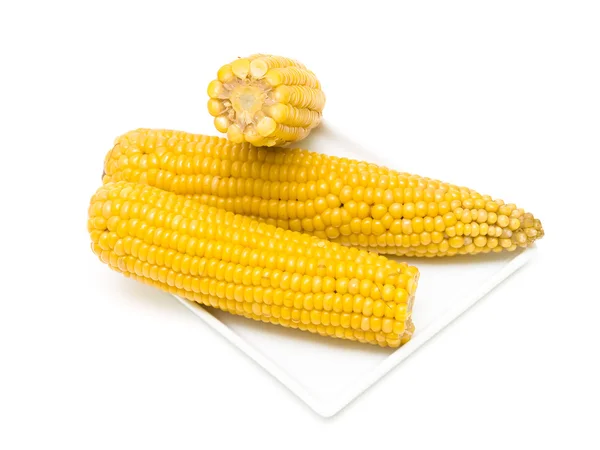 Three boiled corn cob isolated on white background — Stock Photo, Image