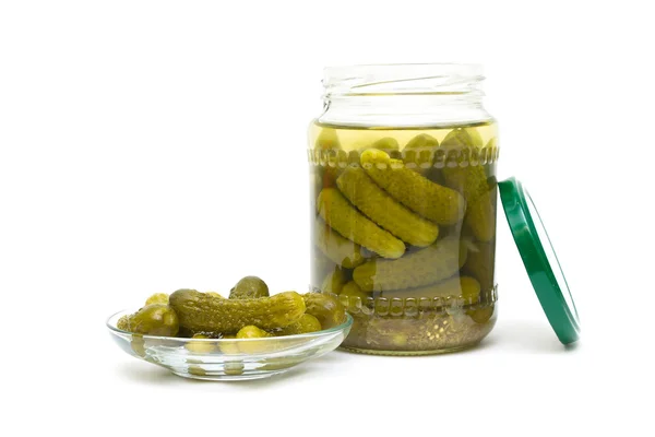 Pickled cucumbers close-up on a white background. horizontal pho — Stock Photo, Image