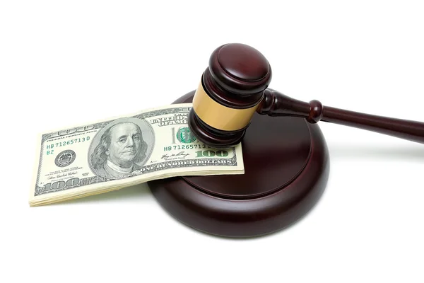 Money and gavel on white background close up — Stock Photo, Image