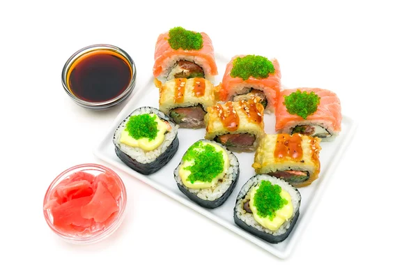 Japanese rolls of different types on a white background — Stock Photo, Image