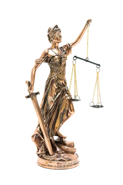 Justice statue isolated on white background — Stock Photo, Image