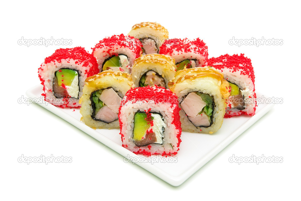 different rolls on a plate on a white background close-up