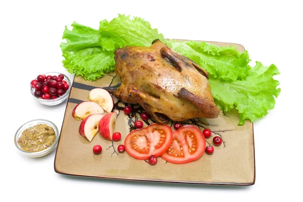 Roasted wild duck on a plate - white background. — Stock Photo, Image