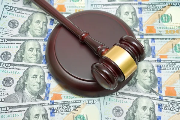 Gavel and U.S. dollars close-up. — Stock Photo, Image